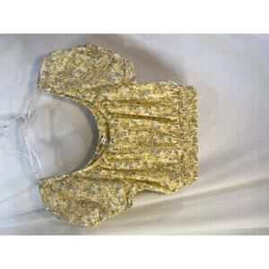 American Eagle Womans S Yellow Floral Cottagecore Crop Puff Sleeve Boho Top